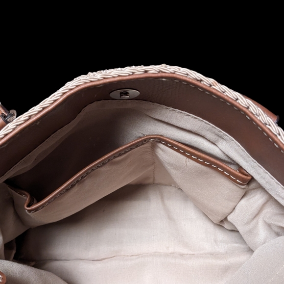 Woven Textured Tan & Brown Purse Handbag with Pockets - Picture 7 of 15